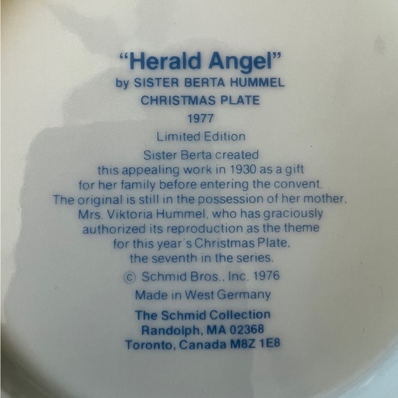 Schmid 1977 Christmas Plate Limited Edition Sister Bertha Hummel with Box - Picture 5 of 10